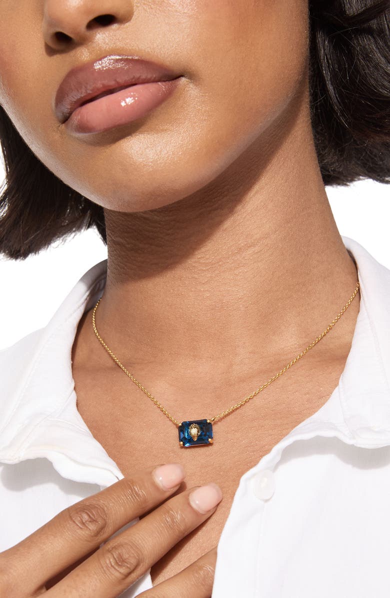 Kurt Geiger London Emerald Cut Crystal Pendant Necklace, Alternate, color, Blue