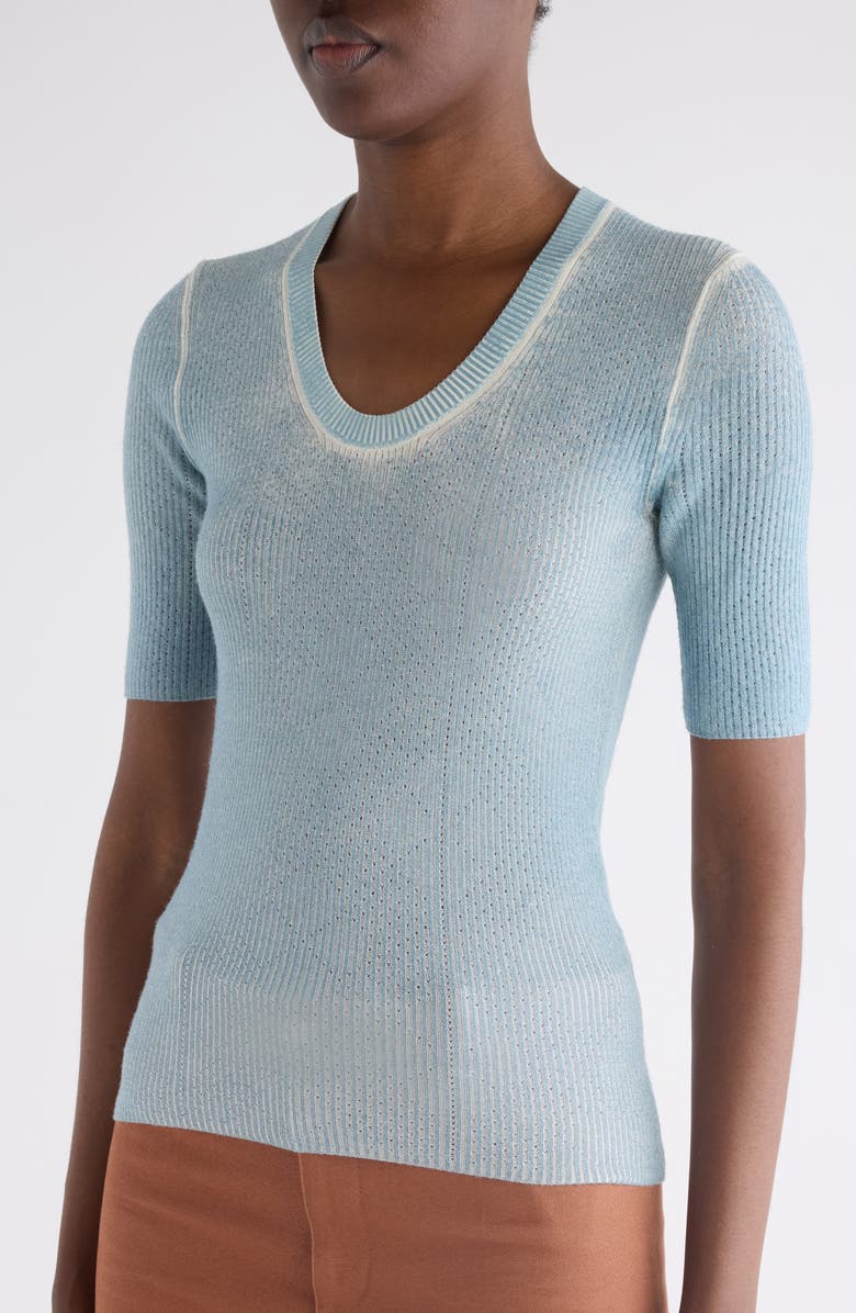 Chloé Pointelle Stitch Short Sleeve Merino Wool Blend Sweater, Alternate, color, Cloudless Blue