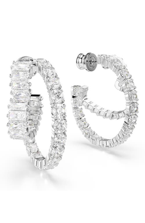 Swarovski Mixed Cut Matrix Heart Hoop Earrings In White