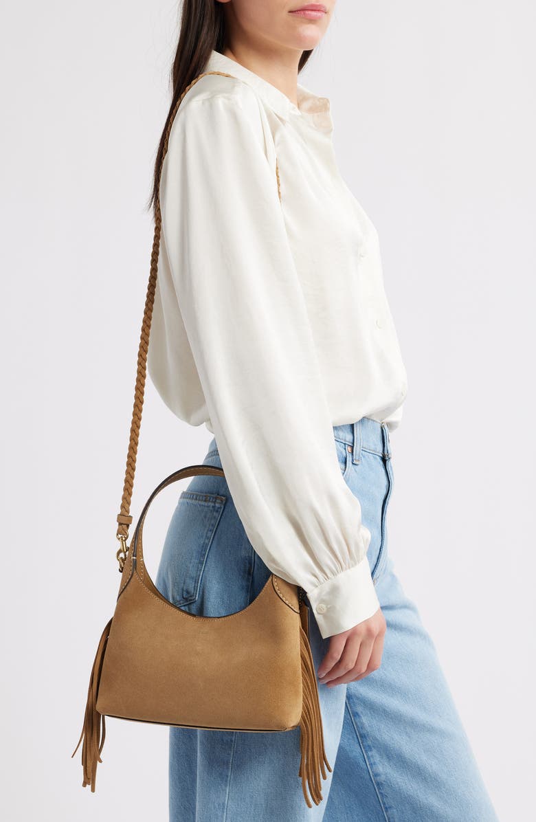 COACH Brooklyn 23 Fringe Suede Shoulder Bag, Alternate, color,