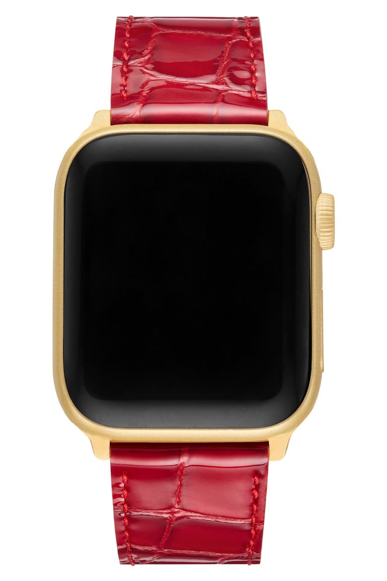 Croc Embossed Leather 20mm Apple Watch® Watchband, Alternate, color, RED
