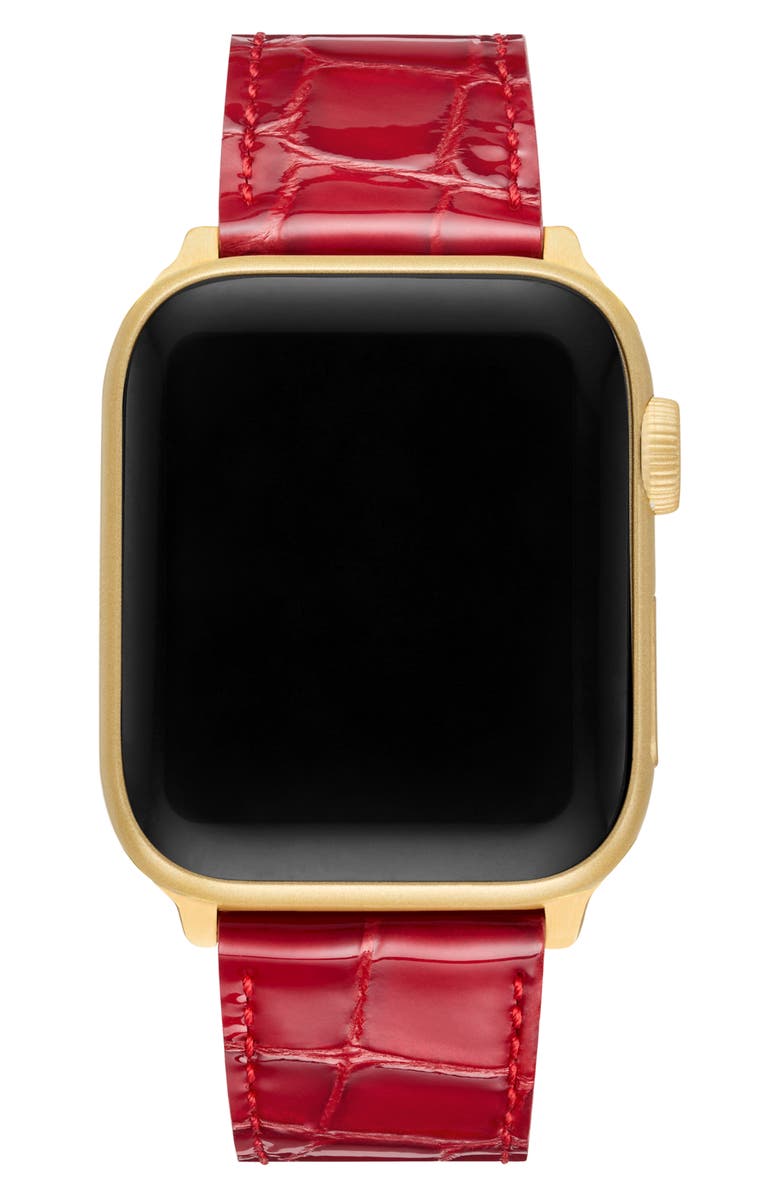 MICHELE Croc Embossed Leather 20mm Apple Watch<sup>®</sup> Watchband, Alternate, color, Red