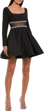 Mac Duggal Long Sleeve Crepe Mini Dress With Jewel Detail