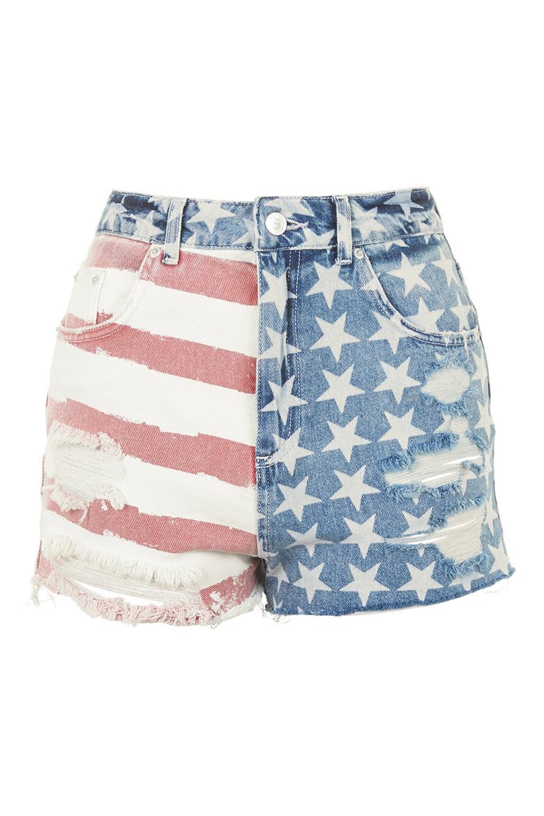 Flag Denim Mom Shorts, Alternate, color, MID DENIM