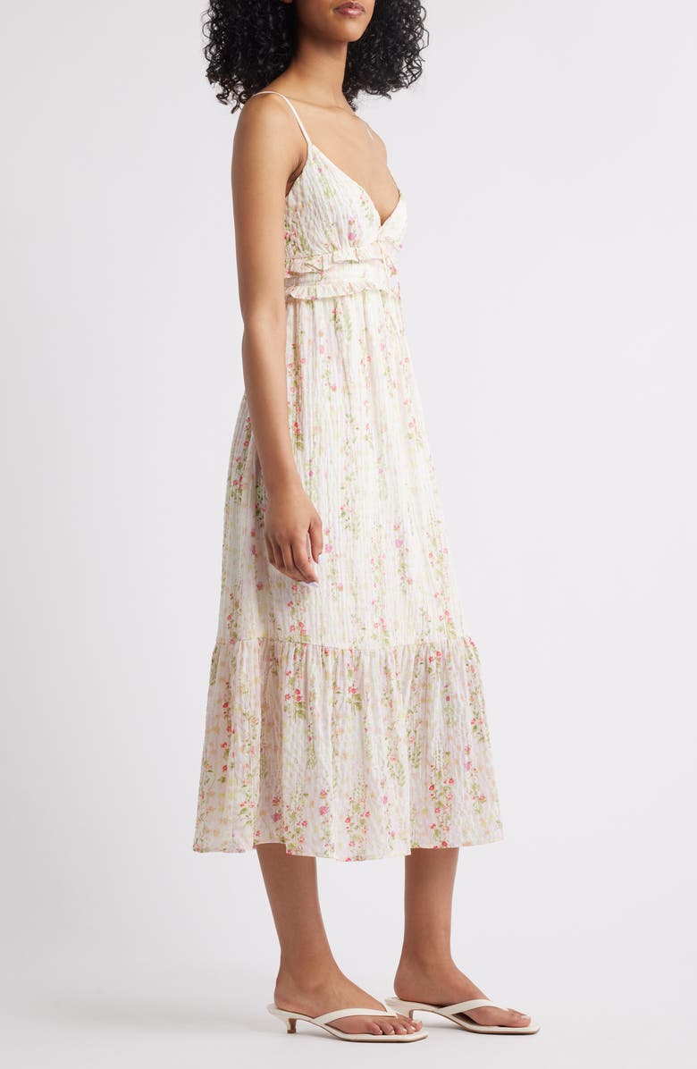 All in Favor Open Back Ruffle Hem Midi Dress, Alternate, color, Cream Pink