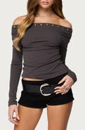 EDIKTED Rebekka Grommet Detail Off the Shoulder Knit Top