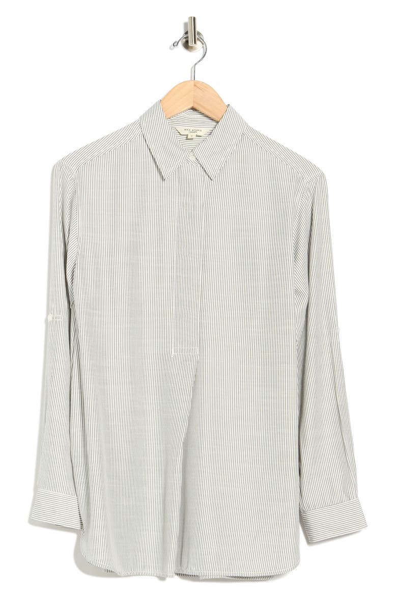 Stripe Oversize Long Sleeve Button-Up Tunic, Alternate, color, BLACK MINI STRIPE