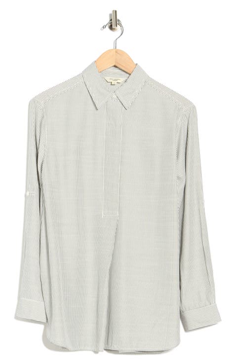 Stripe Oversize Long Sleeve Button-Up Tunic