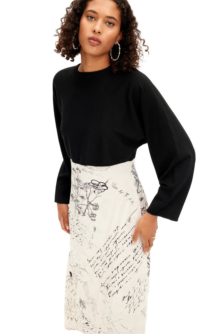 Letters Print Slipdress & Crop Sweater, Alternate, color, WHITE MIX