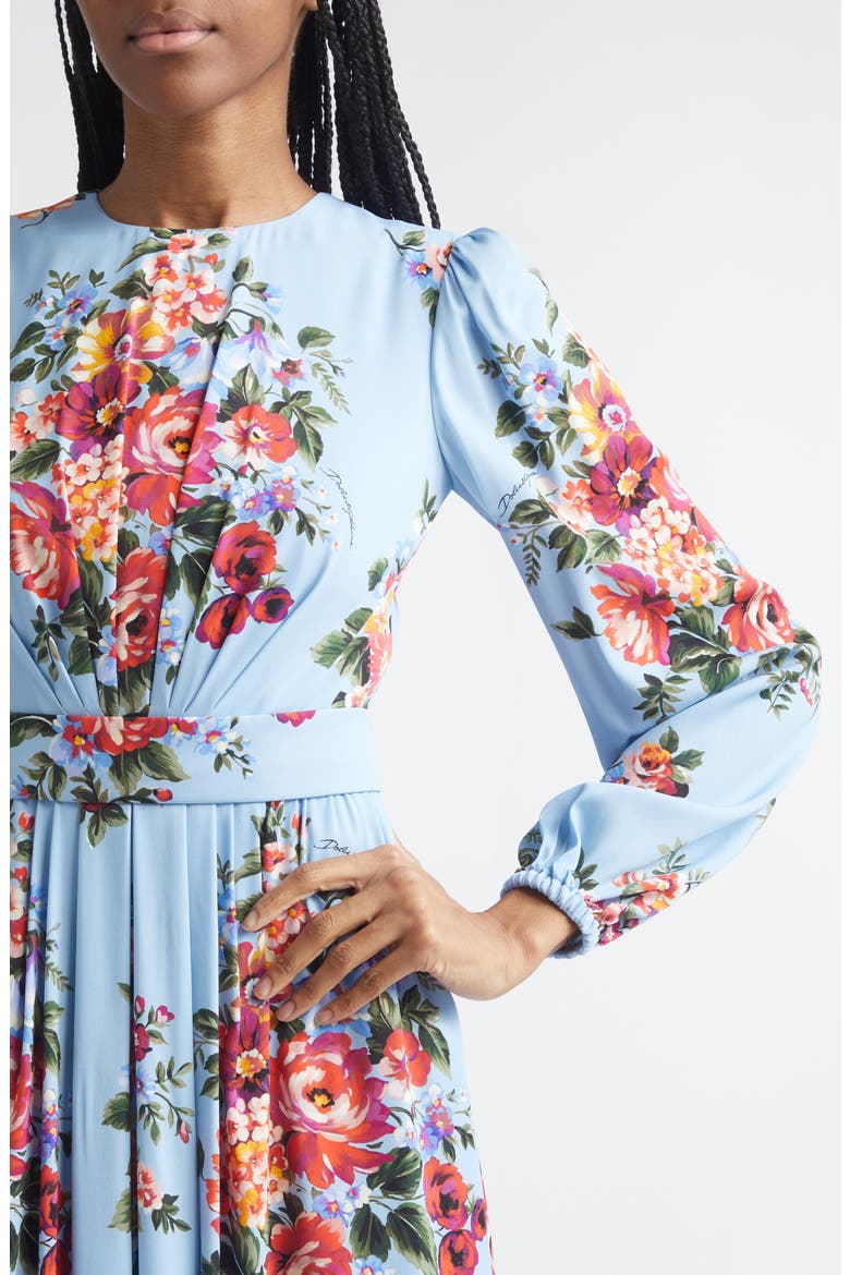 Flower Bouquet Print Long Sleeve Charmeuse Gown, Alternate, color, MAZZ.FIORI F.CELESTE
