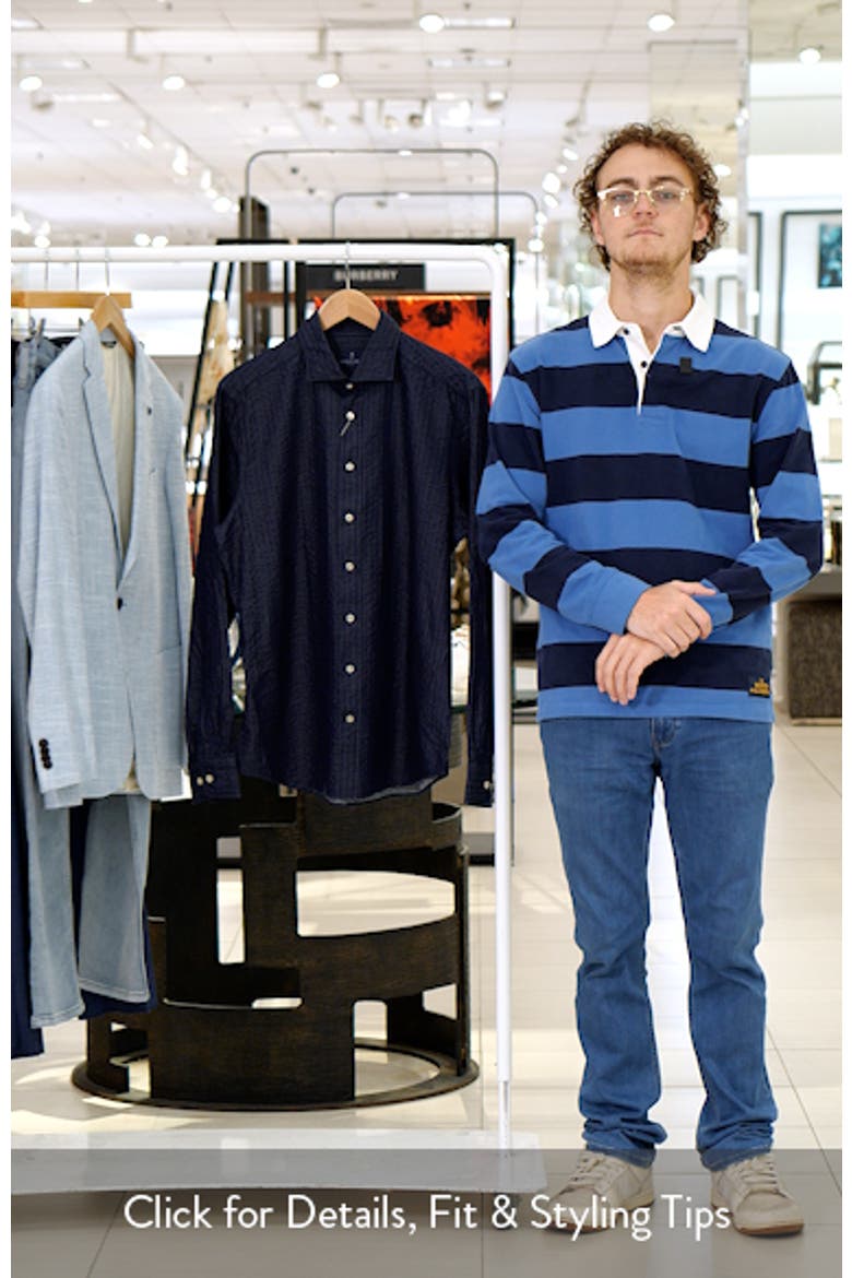 Crinkle Stripe Cotton Denim Button-Up Shirt video