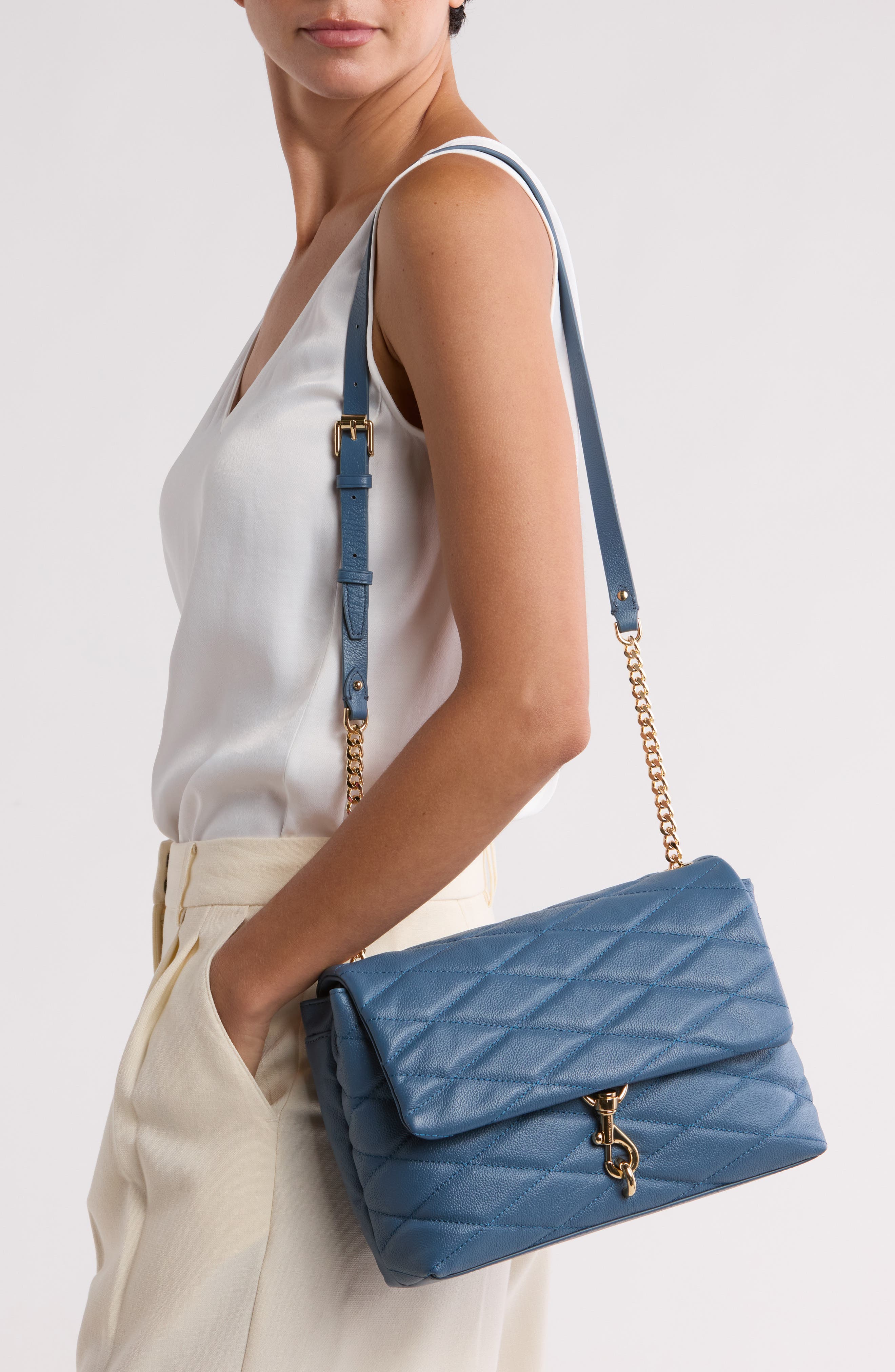 Edie Quilted Leather Convertible Shoulder Bag, Alternate, color, CIELO