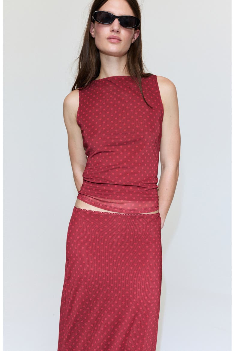 Polka Dot Tulle Maxi Skirt, Alternate, color, RED