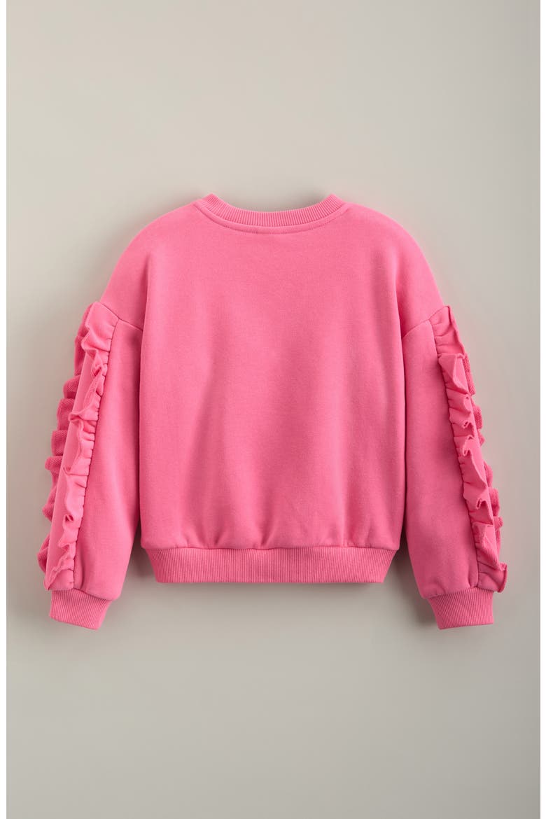 Kids' Ruffle Pullover Sweatshirt, Alternate, color, PINK COSMOS WILDFLOWER HEART