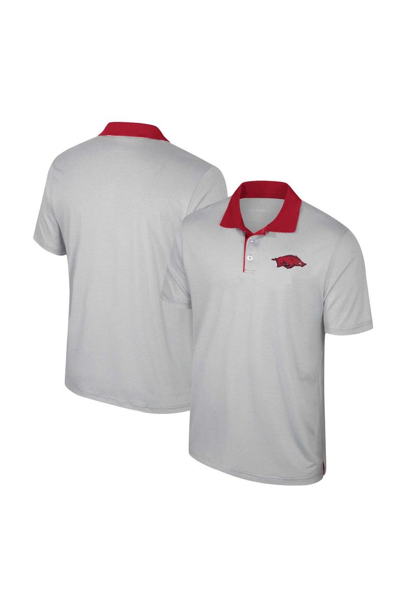 COLOSSEUM Men's Colosseum Gray Arkansas Razorbacks Tuck Striped Polo, Main, color, 