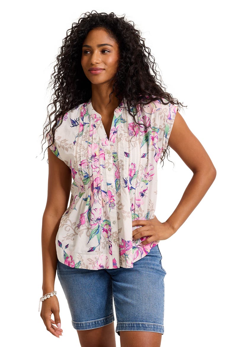 Floral Cross Stitch Embroidered Button-Up Top, Alternate, color, WHITE