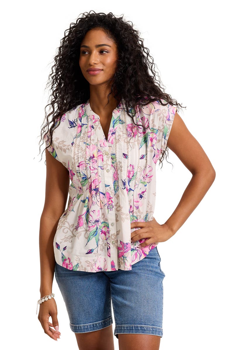 Tommy Bahama Floral Cross Stitch Embroidered Button-Up Top, Alternate, color, White