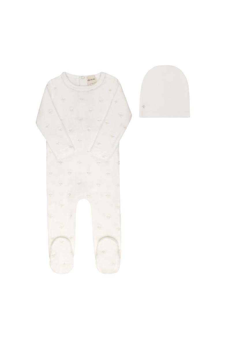 Ely
s 
Co. Velour Embroidered Floral Collection - Footie + Beanie, Main, color, Ivory Boy