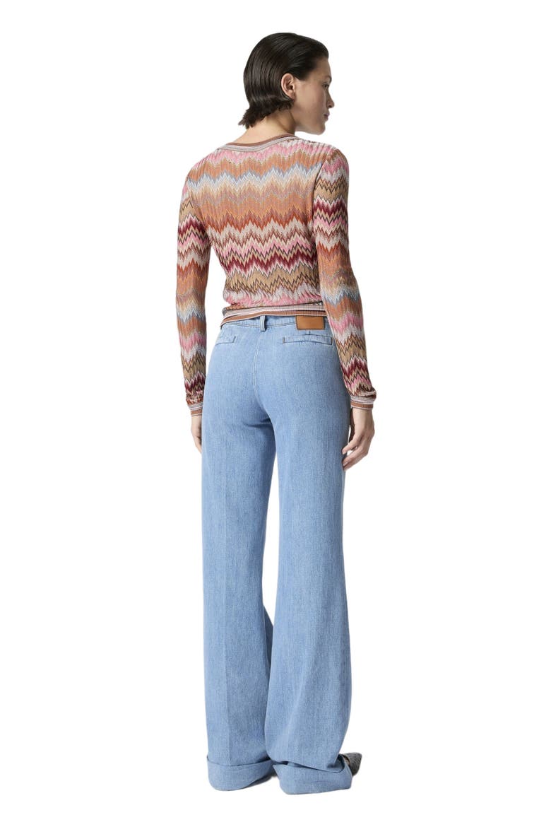 Flared Denim Trousers With Turn-up Hem And Center Crease, Alternate, color, Denim Blue