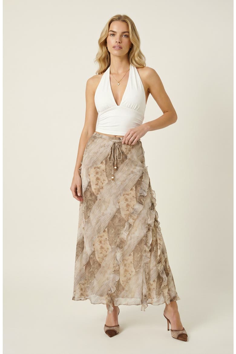 Midi Ruffle Skirt, Alternate, color, Tan