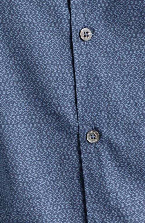 Canali Regular Fit Geometric Print Cotton Blend Button-up Shirt In Blue