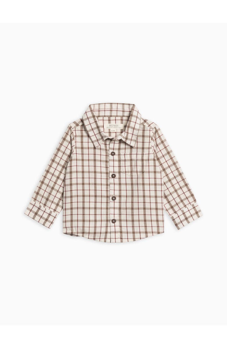 Kendi Earl Poplin Collar Shirt, Main, color, Taupe Plaid