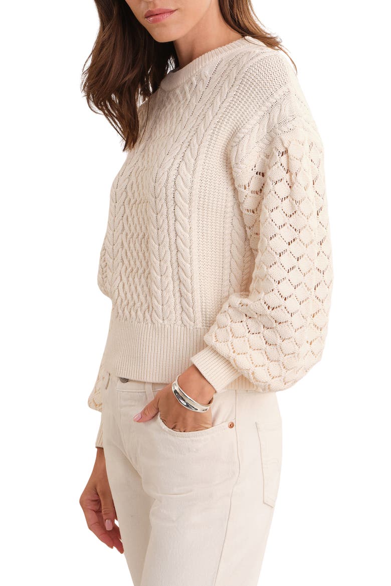 Piper Mixed Stitch Balloon Sleeve Cotton Crewneck Sweater, Alternate, color, SEA SALT