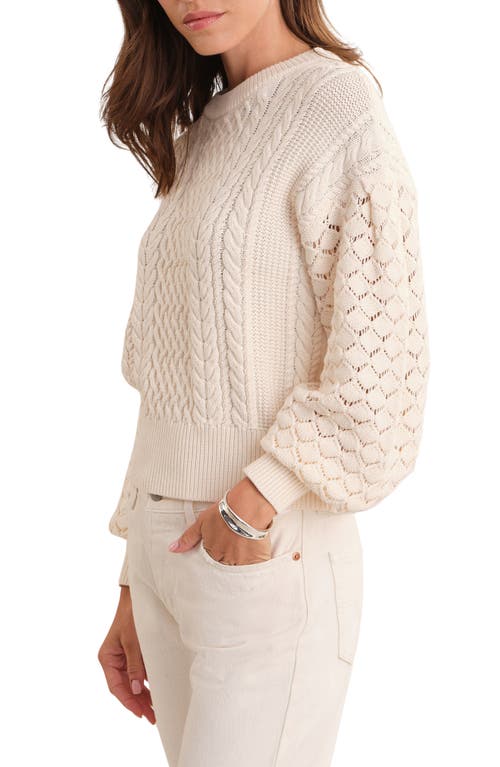 525 Piper Mixed Stitch Balloon Sleeve Cotton Crewneck Sweater In Neutral
