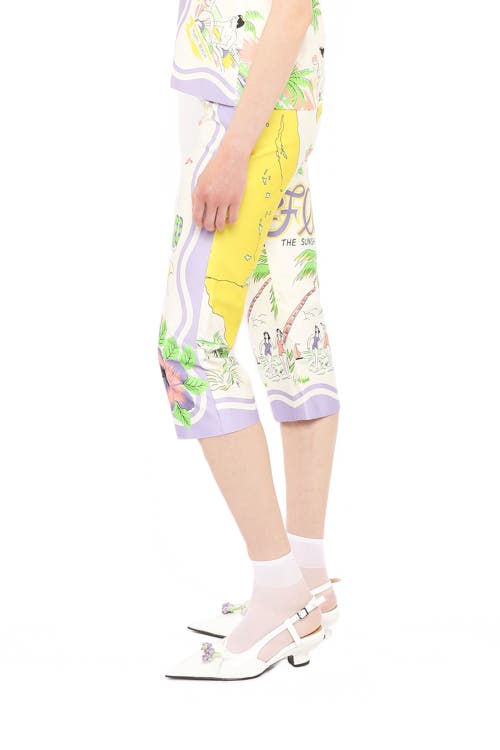 Anna Sui Florida Cotton Sateen Capri Pants In Lavender Multi