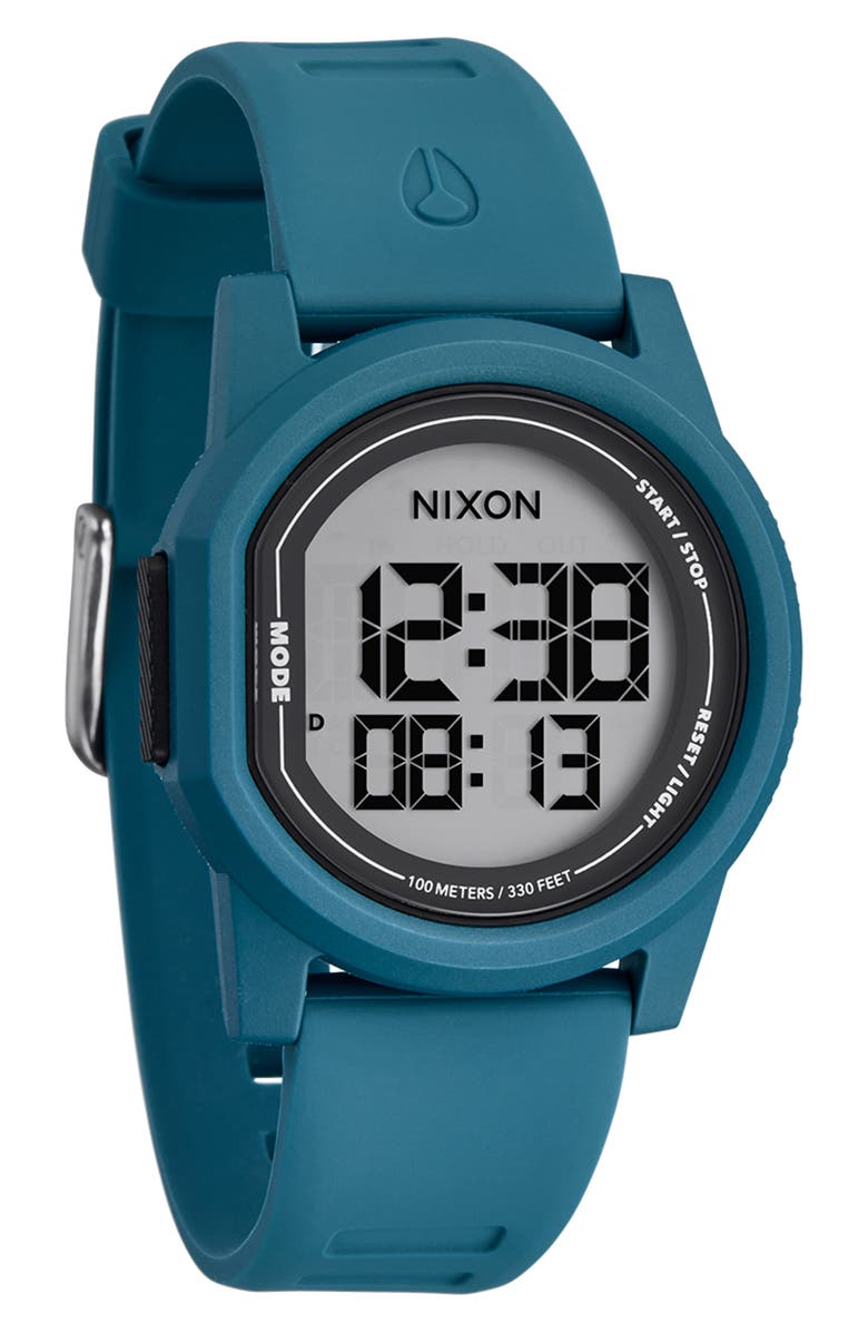 Nixon Disk Chronograph Rubber Strap Watch, 39mm, Alternate, color, Oceanic / Oceanic / Positive