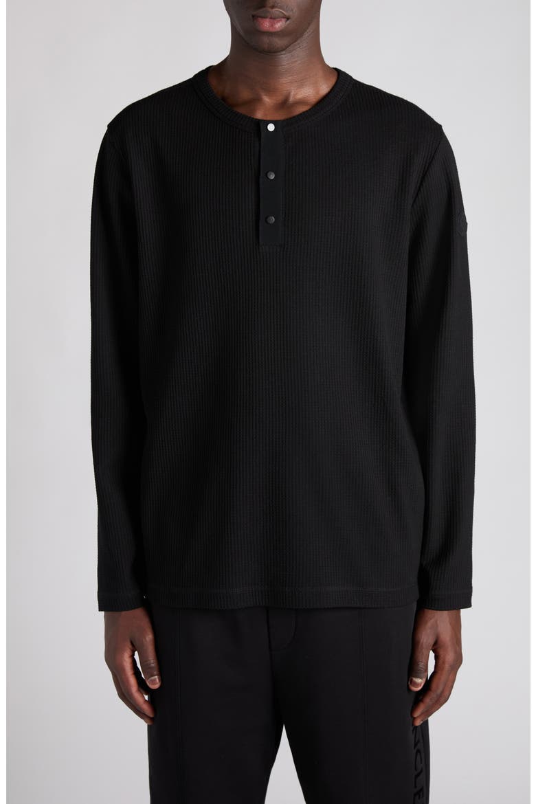 Logo Patch Waffle Stitch Long Sleeve T-Shirt, Main, color, BLACK