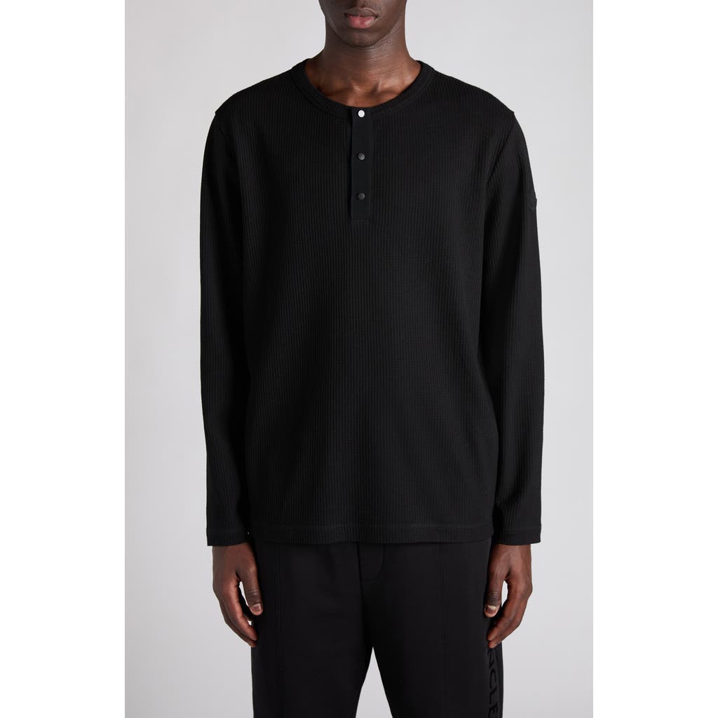 Moncler Logo Patch Waffle Stitch Long Sleeve T-Shirt in Black at Nordstrom, Size X-Large