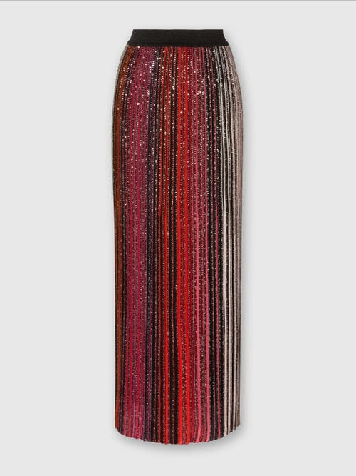 Missoni Striped Partial Long Skirt With Sequins In Black & Red