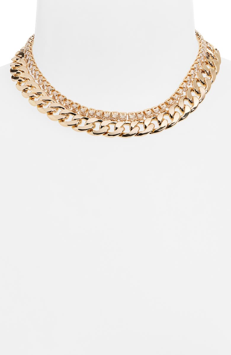 NORDSTROM RACK Curb Chain & Tennis Layered Necklace, Alternate, color, Clear- Gold