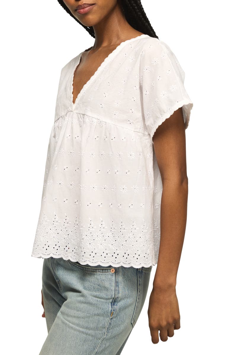 Lucky Brand Eyelet Babydoll Top, Alternate, color, Bright White