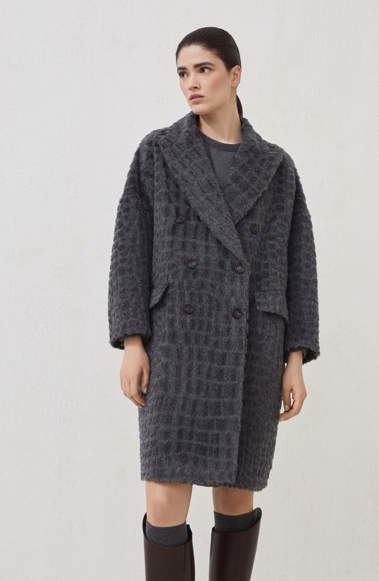 Brunello Cucinelli Croc embroidery coat, Alternate, color, Anthracite