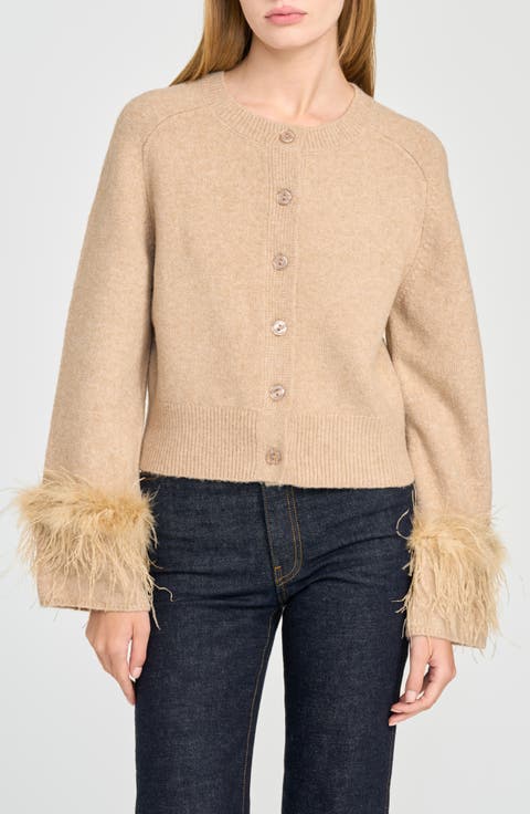 x Rose Lola Feather Trim Cardigan