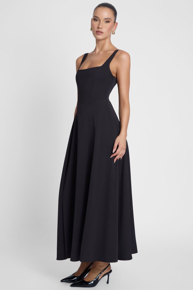 Serenity Square Neck Corset Midi Dress, Alternate, color, Black