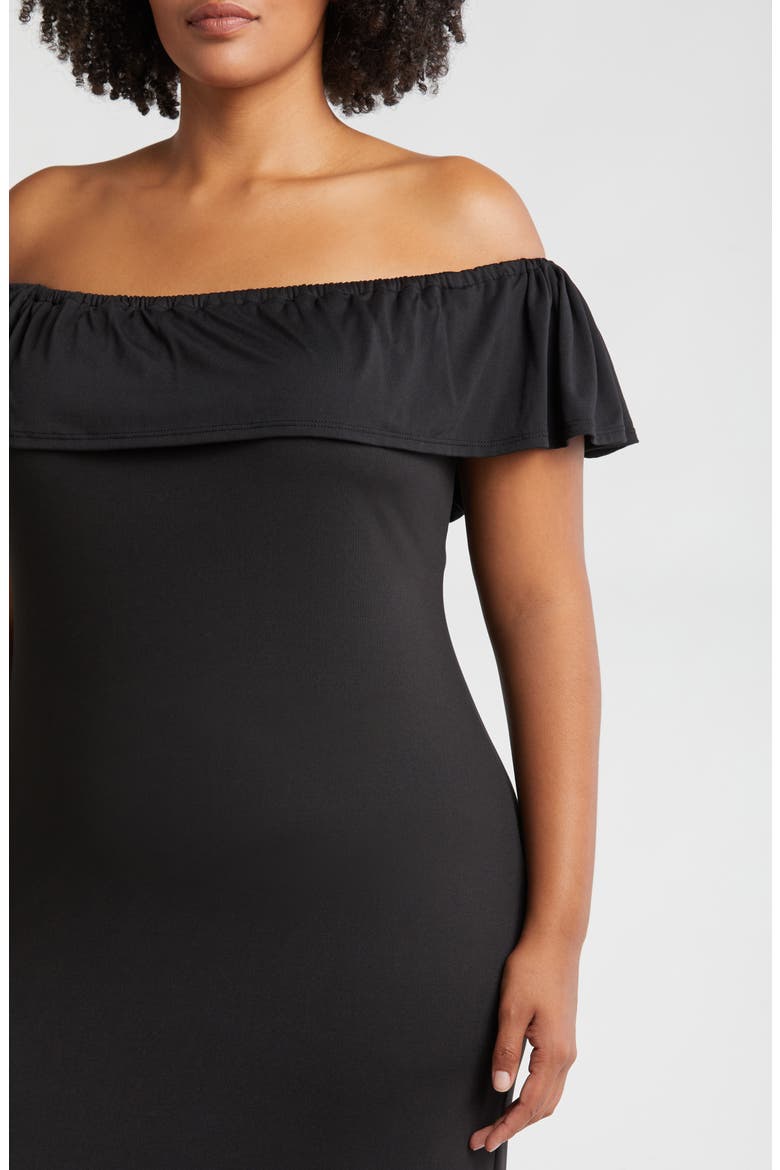 Off the Shoulder Jersey Midi Dress, Alternate, color, BLACK