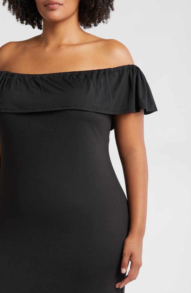 24seven Comfort Apparel Off the Shoulder Jersey Midi Dress, Alternate, color, Black