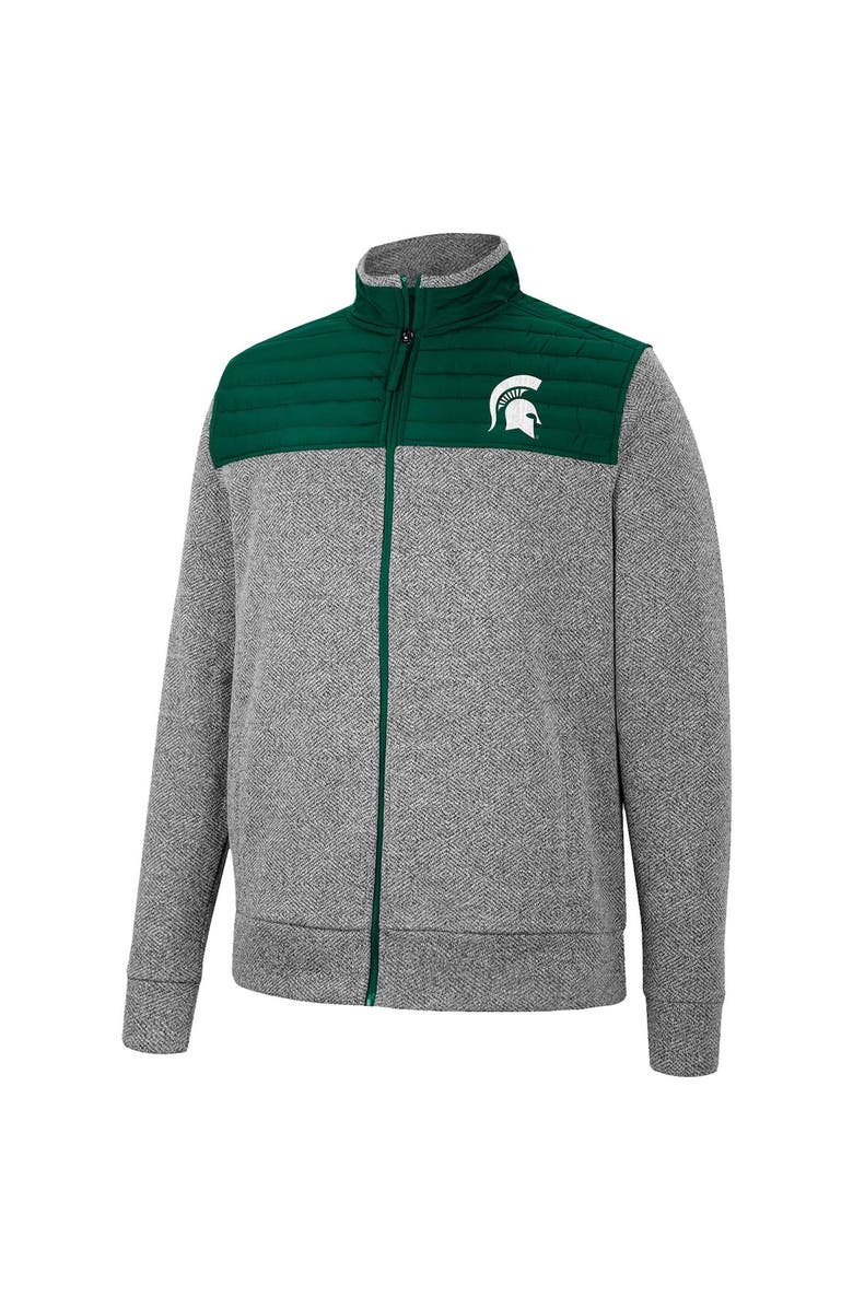 COLOSSEUM Men's Colosseum Gray/Green Michigan State Spartans Putter Herringbone Full-Zip Jacket, Alternate, color, 