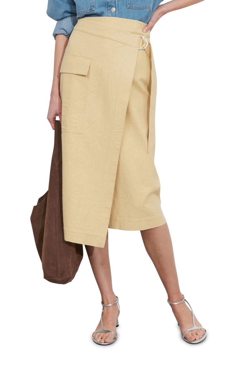 Belted Asymmetric Midi Skirt, Main, color, BEIGE DUSTY LIGHT