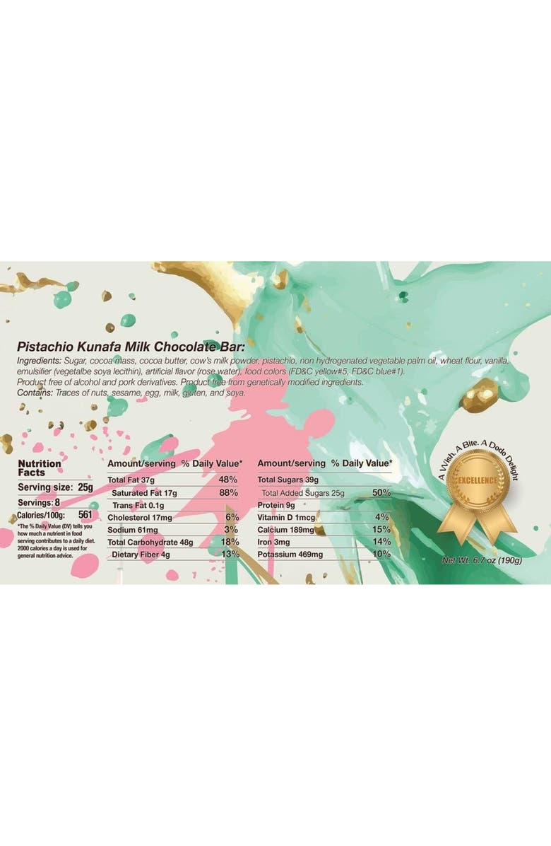 The Dodo Chocolates Viral Dubai Style Chocolate Bar, Alternate, color, Milk Chocolate Pistachio