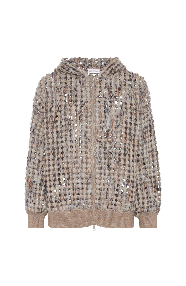 Brunello Cucinelli Balloon net cardigan, Main, color, Camel
