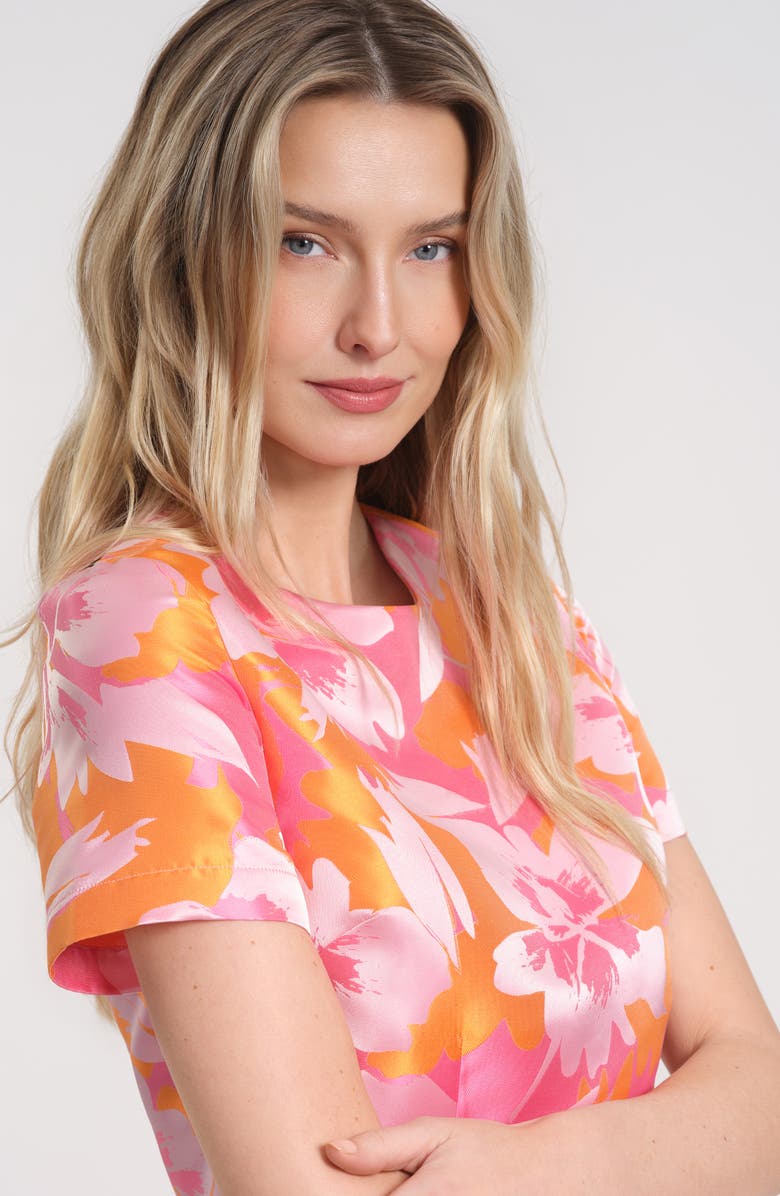 Isaac Mizrahi New York Floral Satin Brocade Minidress, Alternate, color, Pink/ Orange