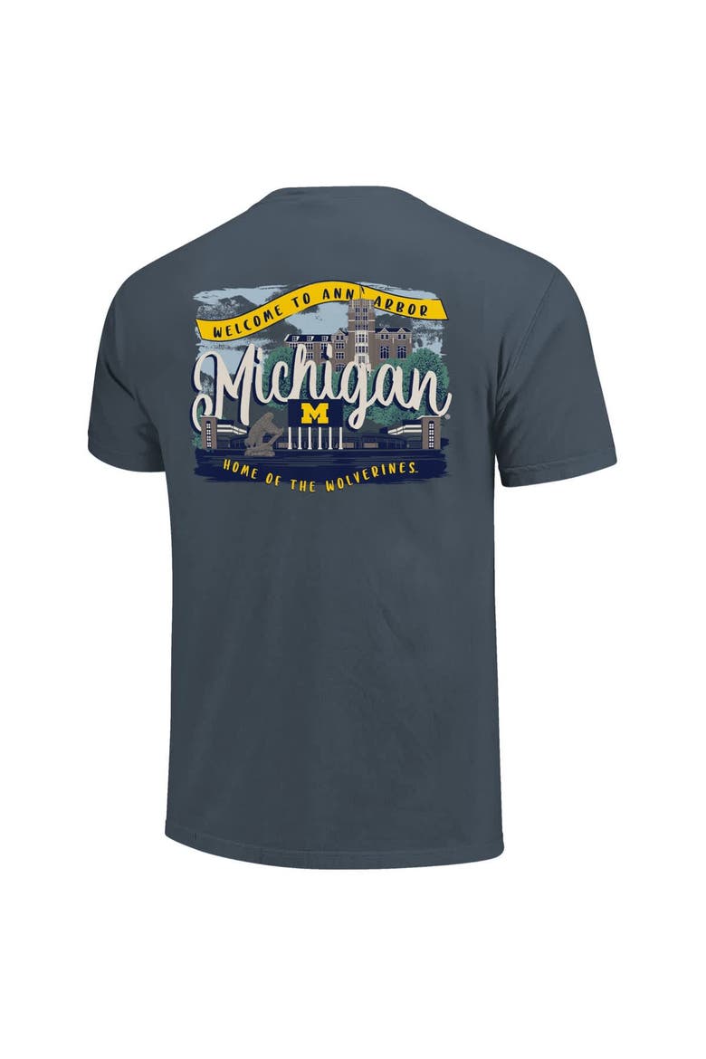 Women's Navy Michigan Wolverines Comfort Colors Campus Scene Drawing Script T-Shirt, Alternate, color, Navy
