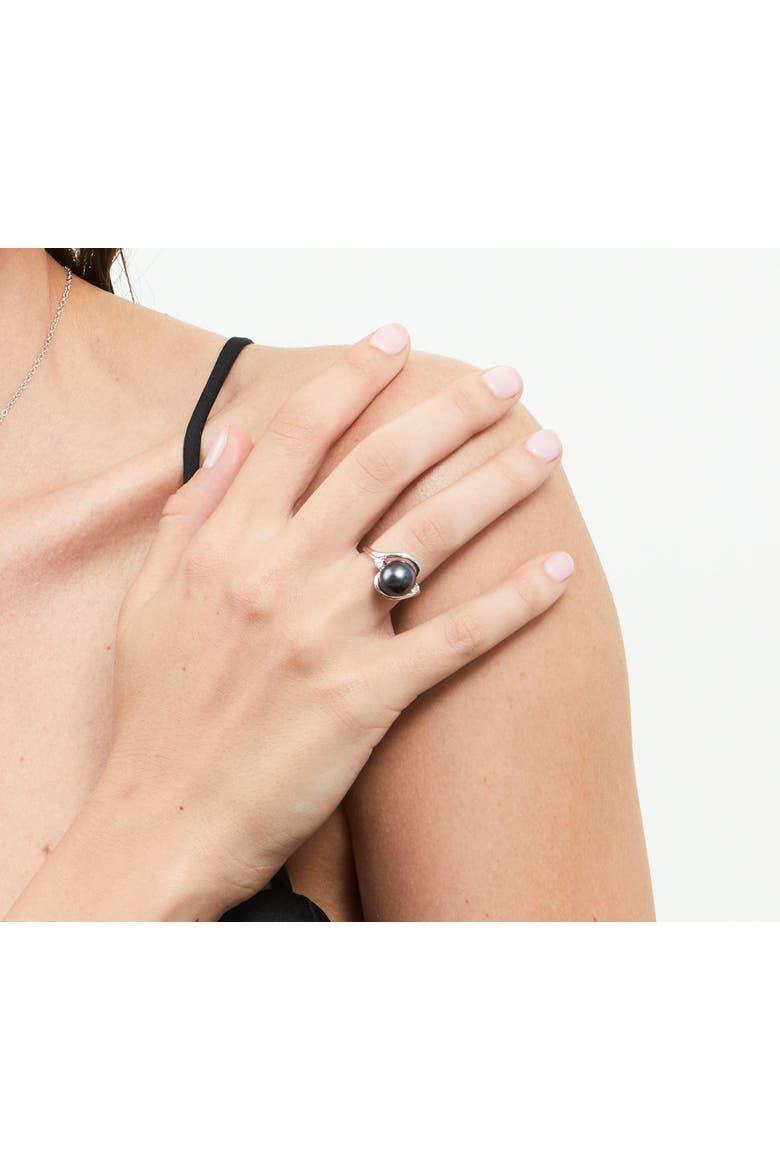 Tahitian South Sea Pearl & Diamond Sia Ring, Alternate, color, White Gold