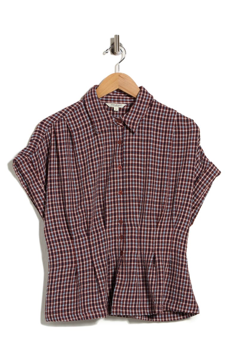 Plaid Short Sleeve Button-Up Shirt, Main, color, RUST/ NAVY PLAID