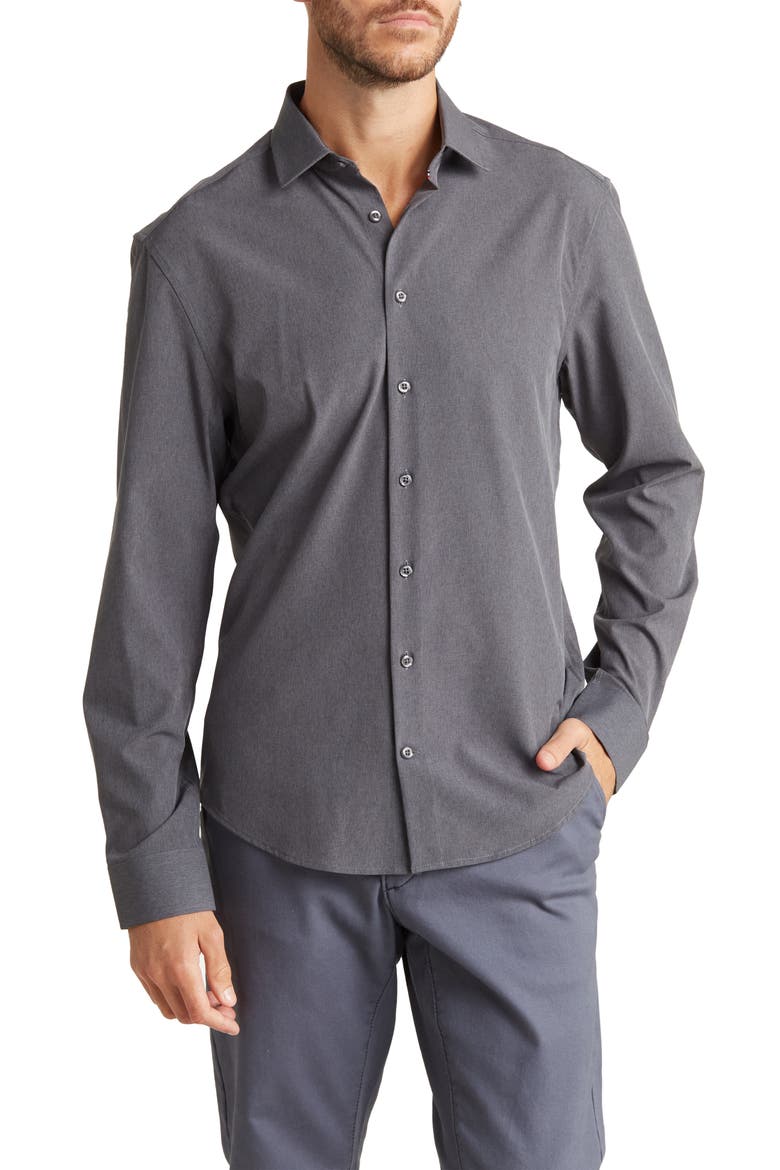Microfiber Button-Up Shirt, Main, color, CHARCOAL