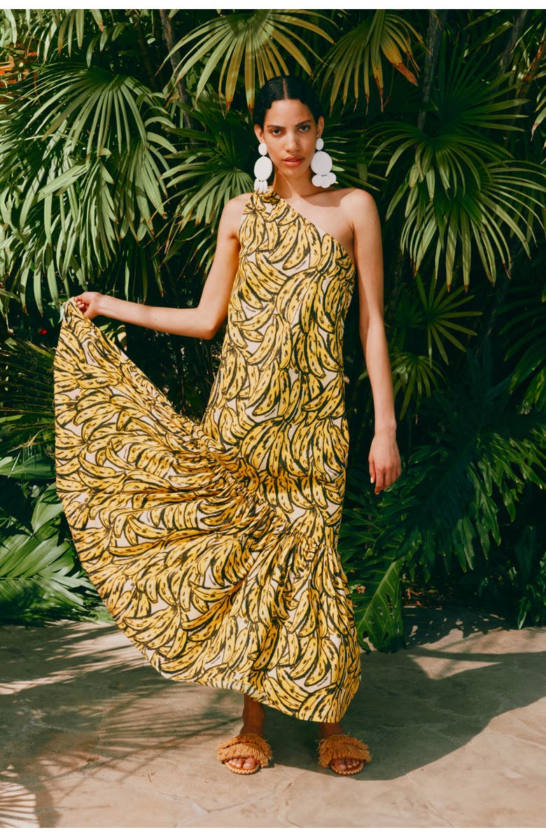 SIMONMILLER Rea Poplin Maxi One Shoulder Dress, Alternate, color, Yellow Bananas